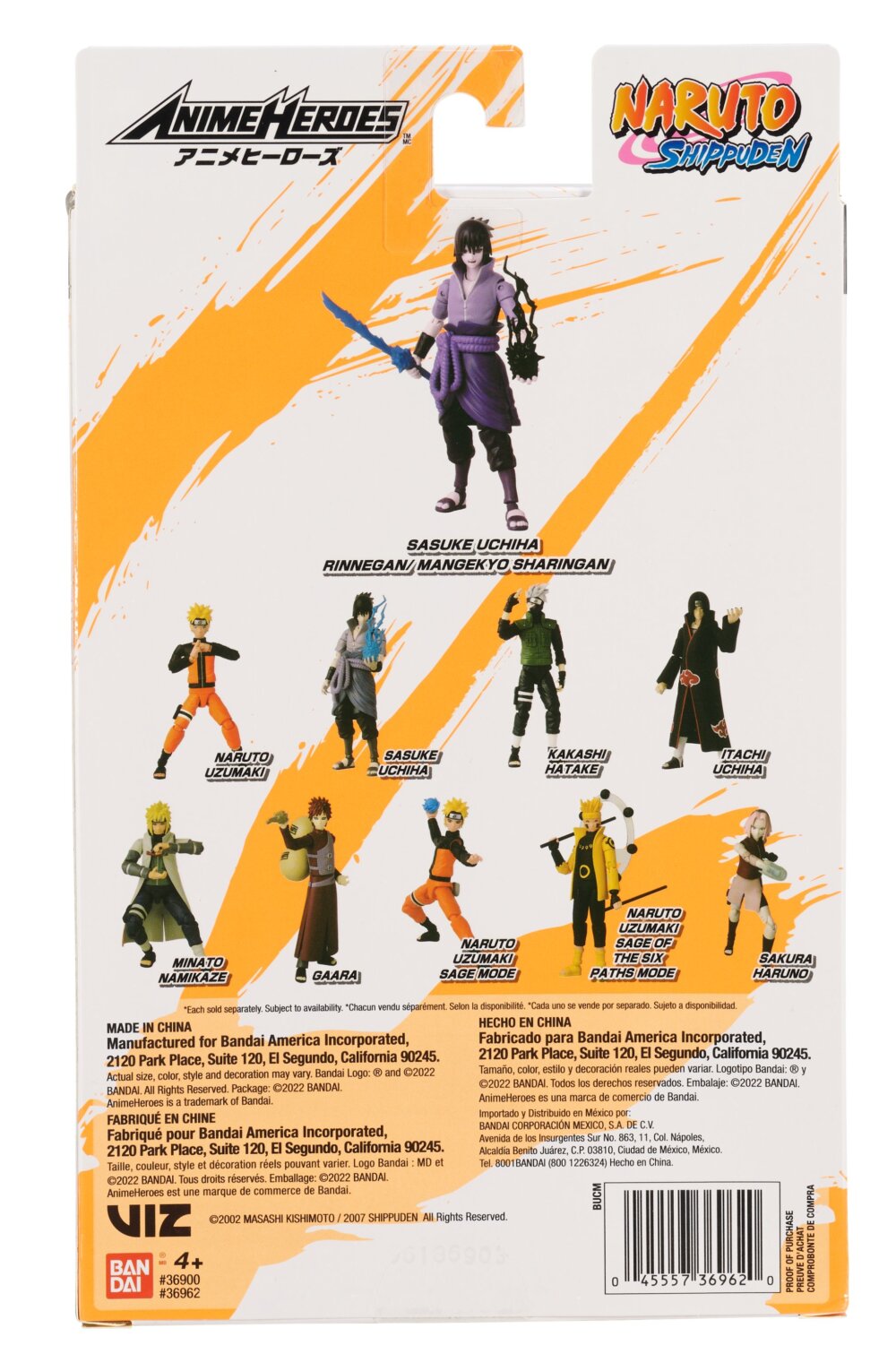 36962 | Bandai | Anime Heroes | Naruto Series | Uchiha Sasuke Rinnegan/ Mangekyo Sharingan  | Action Figure